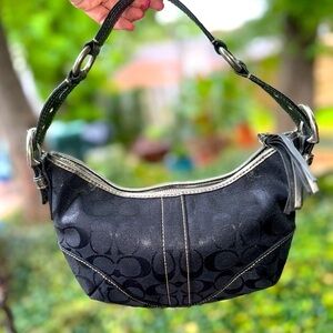 Y2K Coach Hobo Lurex Python Strap Black Metallic Sig C Shoulder Bag